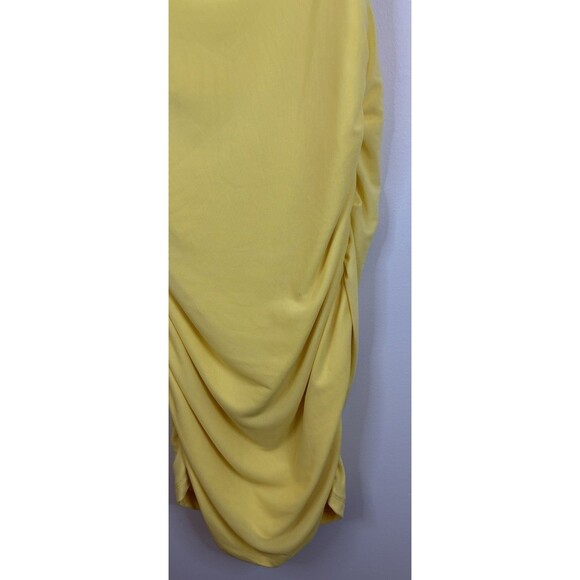 HELLO MOLLY Yellow Gathered Bust Mini Bodycon Dress Large Straps Stretch Spring - Picture 6 of 15